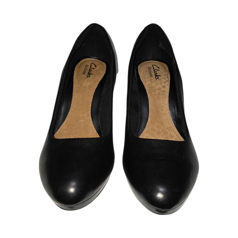 Clarks Artisan Womens Black Leather Round Toe Platform Pumps Heels Size 9